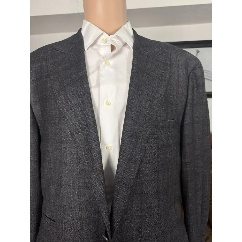 Brunello Cucinelli Wool Cashmere Charcoal Brown Windowpane IT 58/48R US Peak Lap